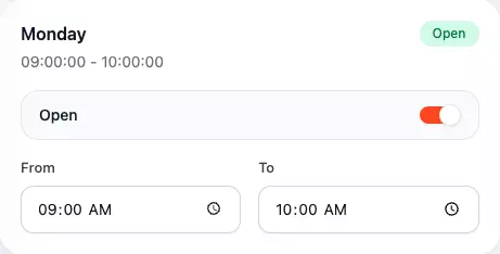 Sweely owner panel working hours schedule configuration